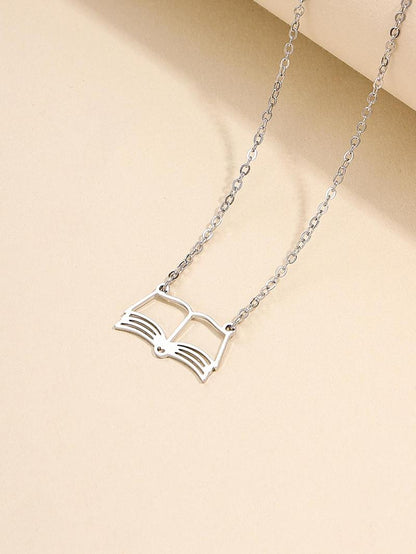 Hollow Out Book Design Pendant Necklace for Women & Girls, Fashion Jewelry for Party, Daily Clothing Decor, Trendy All-match & Exquisite Jewelry for Birthday Gift