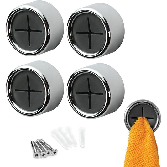 Round Adhesive Push Towel Hooks for Kitchen, Hand and Dish Towels, Grey, 4 Pack Organiser