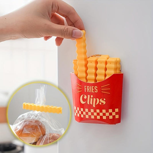 12 pcs Cute French Fries Shaped Bag Clip, Fridge Magnet for Sealing Grocery Bag: Moisture Proof Sealing Clamp, for Kitchen Storage, Cute and Practical Kitchen Accessories, Safety Envelope Bag and Packaging, Potato Chips Clip