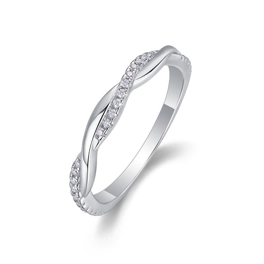 Fashionable All-Match S925 Silver Twisted Edge Ring Female Non-Fading New Moissanite Ring