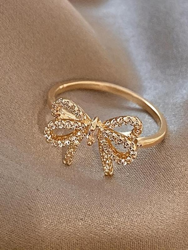 Fashion Bow Decorated Ring, 2024 New Style Elegant Rhinestone Decor Jewelry for Women for Party, Daily Clothing Decor, Trendy Jewelry for Birthday Gift