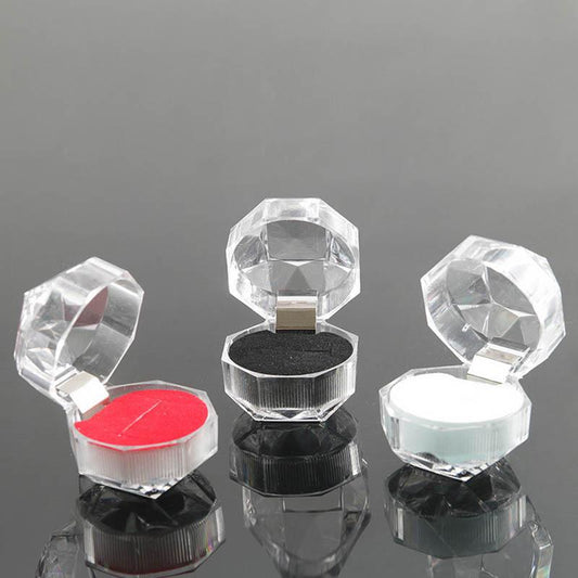 Flip Transparent Crystal Box Small Octagonal Rings Ear Studs Packing Box Acrylic Jewelry Accessories Jewellery Storage Box