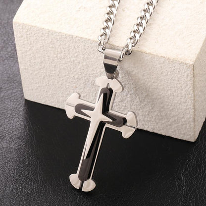 Cross Pendant Necklace for Men Women Stainless Steel Curb Cuban Link Chain Black Gold Color Silver Color Gift Jewelry