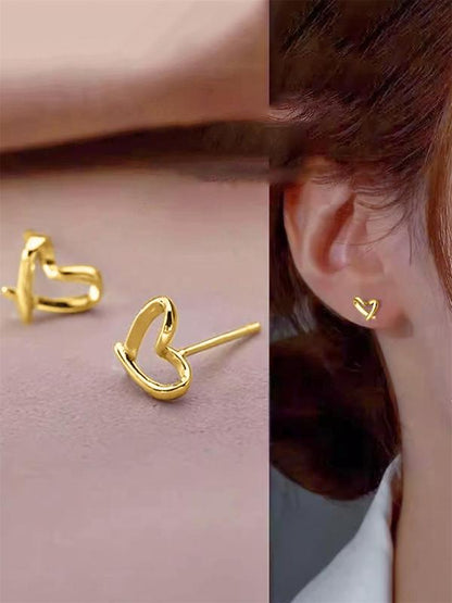 Women's Simple Heart Design Stud Earrings, 2024 New Style Jewelry for Party, Daily Clothing Decor, Trendy All-match Cool Female Accessories for Birthday Gift