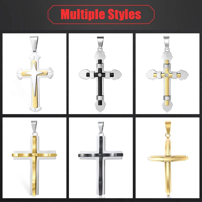 Cross Pendant Necklace for Men Women Stainless Steel Curb Cuban Link Chain Black Gold Color Silver Color Gift Jewelry