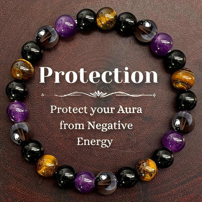 Natural Tiger Eye & Amethyst Beaded Bracelet - Stylish Elastic Gemstone Jewelry for Men and Women, Perfect Gift