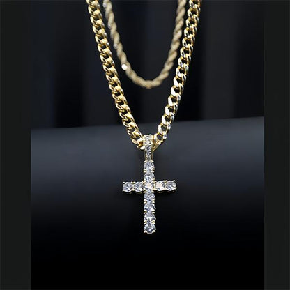 14K Gold Plated Cubic Zirconia Cross Necklace for Women and Men Cross Faith Pendant Necklaces Fashion Jewelry Gift High Quality, Black Friday Gift & Christmas Gift