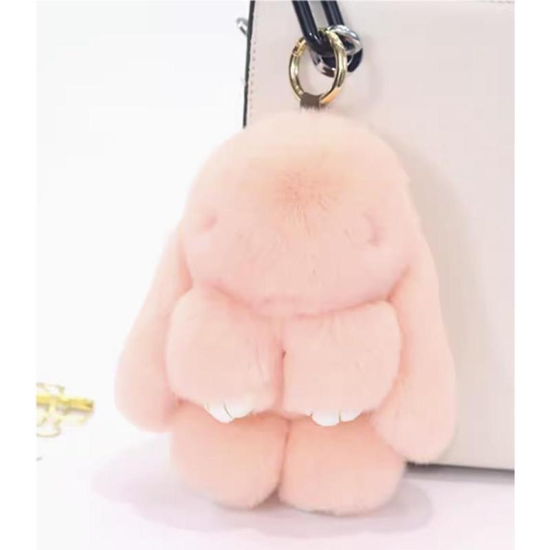 Bunny Fur Rex Rabbit Pompom Ball Doll Pendant Keychain Car Handbag Keyring