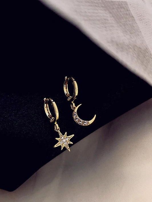 Star & Moon Design Dangle Earrings, Rhinestone Decor Drop Earrings for Women, Fashion Jewelry for Party, Daily Clothing Decor, Trendy All-match & Exquisite Jewelry for Birthday Gift