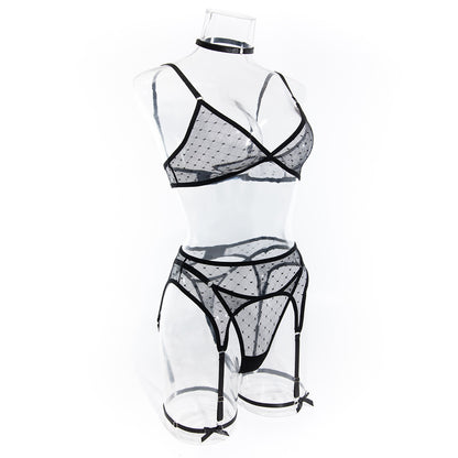 New Arrival Sexy Netted Bra Set with Bow and No-Underwire - 5-Piece with Cape for Women |   Perfect for Date Night