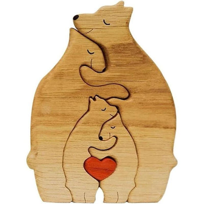 Personalised Wooden Figurines Animal Family Puzzle,Creative Wooden Bear Love Sculptures Ornament for Home Desk Decoration