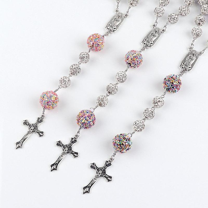 Rosary necklace(colored beads),Vibrant Multicolor Rosary Cross Pendant Necklace - Christian Religious Symbol, Perfect Christmas Easter Holiday Gift