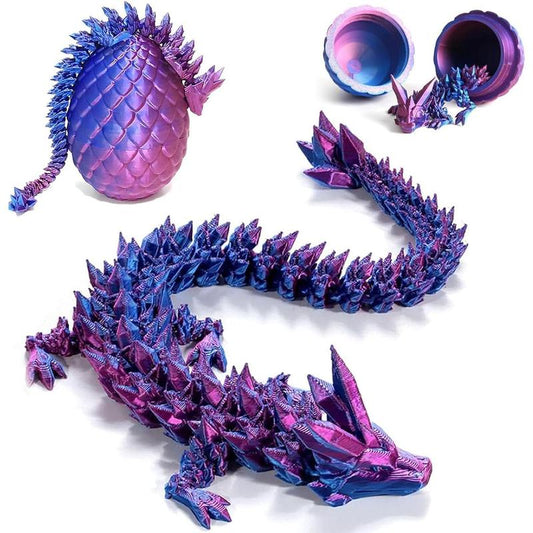 3D Printed Dragon Eggs with Dragon Inside, Articulated Crystal Dragon in Egg, Executive Dragon Fidget Desk Toys for Gifts, Home Office Decor (Purple)