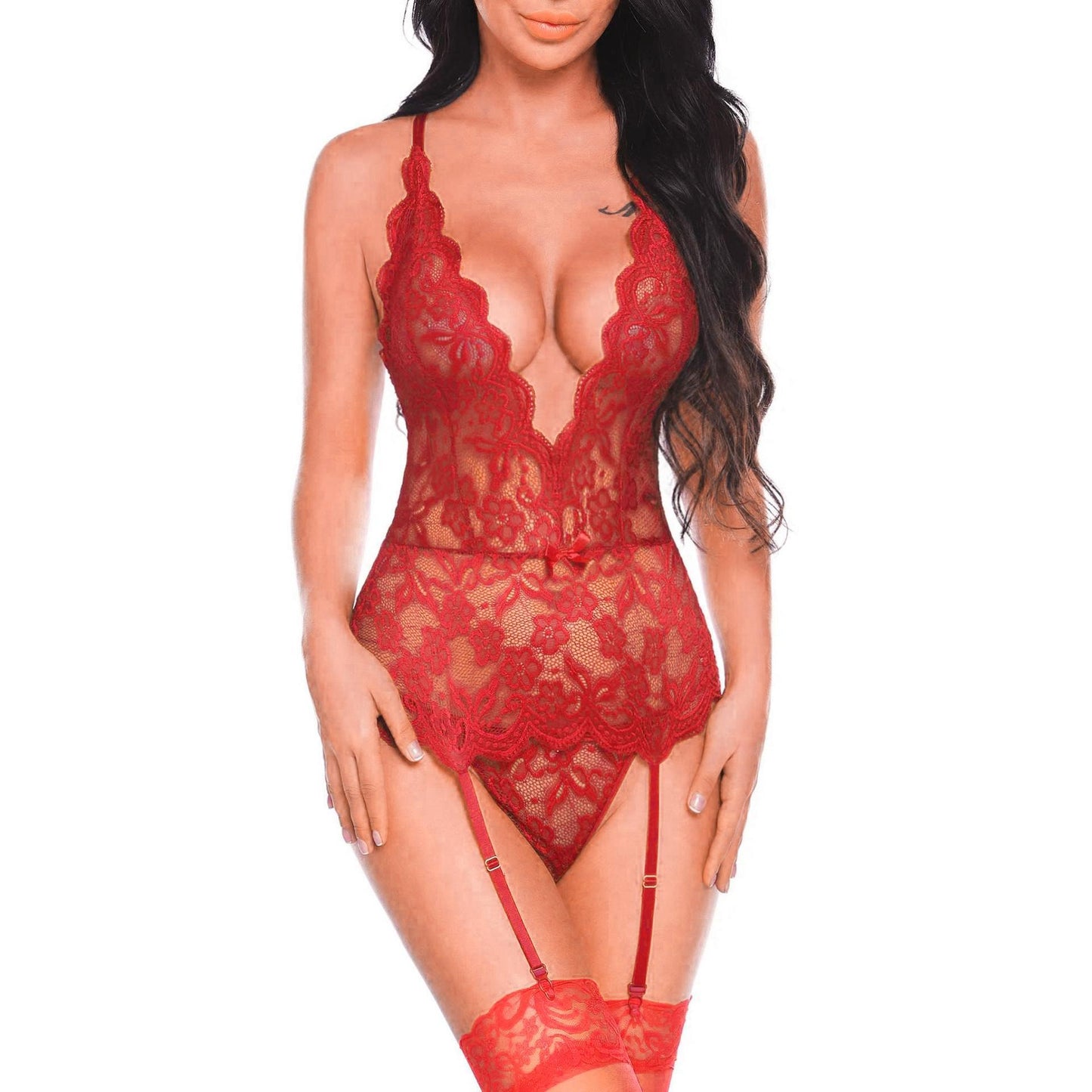 Web of Temptation Lingerie - Lace Bodysuit, Open Crotch, Intimate Lingerie Collection