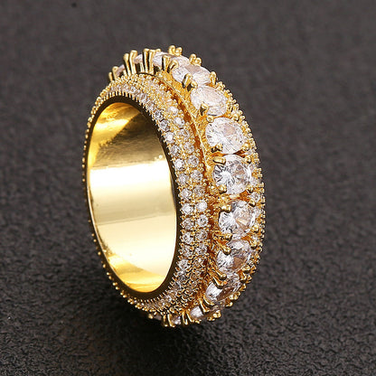 European and American Micro-Inlaid Five-Row Zircon Can Be Spinning Ring Full Zircon Hip Hop Cool Spinning Ring