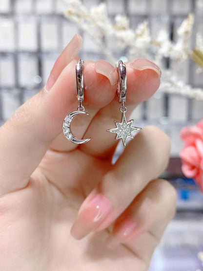 Star & Moon Design Dangle Earrings, Rhinestone Decor Drop Earrings for Women, Fashion Jewelry for Party, Daily Clothing Decor, Trendy All-match & Exquisite Jewelry for Birthday Gift