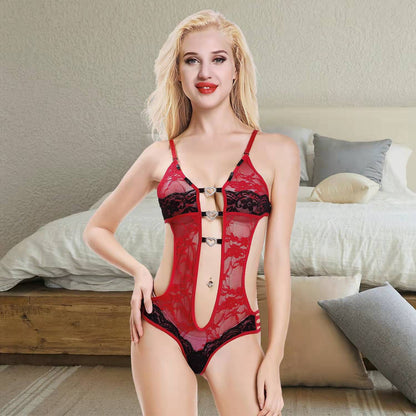 Sexy Temptation Lace Sheer 3-Piece Bodysuit Set for Women - Lingerie