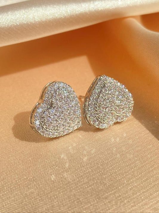 Women's Spring Summer Rhinestone & Heart Stud Earrings As Gift,  Luxury Jewelry, Elegant All-match Jewelry for Girls Gift, Female Classic Fashion Accessories for Daily Wear