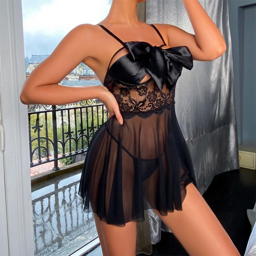 Sexy Women's Sheer Netted Bow-Front Suspender Dress - Perfect for Date Night |   Gift for Her