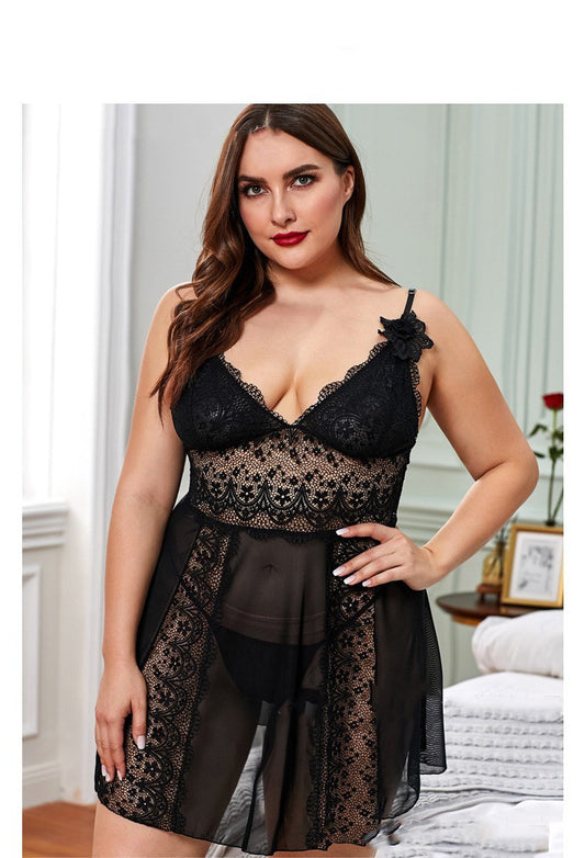 Plus Size Lace Chemise Sexy Nightgown for Women - Seductive Lingerie, Sheer Mesh, Perfect for Curvy Women & Couples