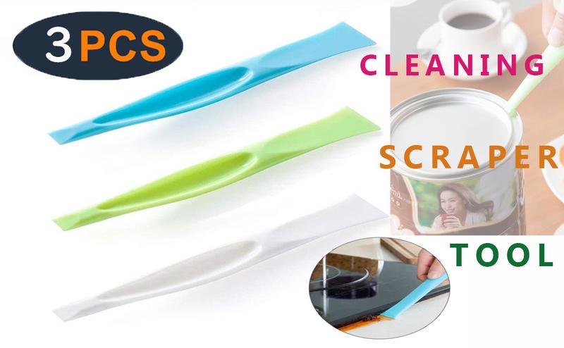 Cleaning Scraper Tool Kitchen Plastic Scraper Multipurpose Stiff Grill Scraper Scratch Free Cleaning Tool Can Opener Sticker Scraper Label Remover Gum Scraper Bottle Opener – 3 PCS