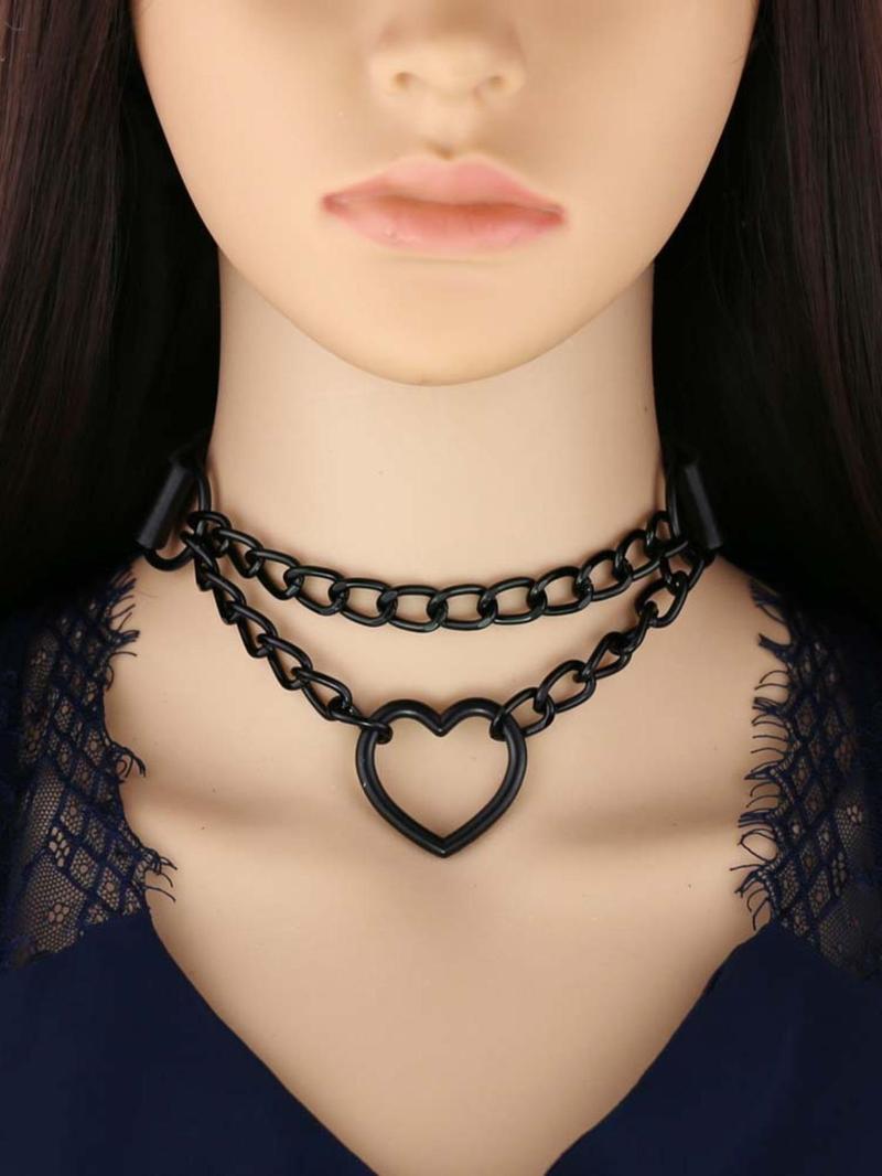 Punk Style Heart Design Choker,  Fashionable PU Leather Chain Necklace for Party, Daily Clothing Decor, Trendy All-match & Exquisite Jewelry for Birthday Gift