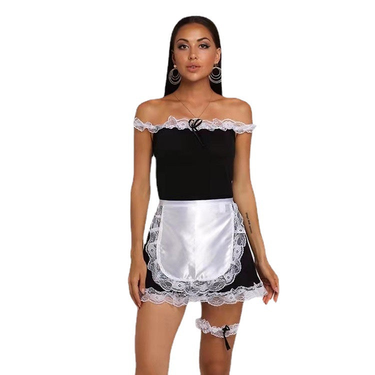 Sexy One-Shoulder French Maid Role Play Lingerie Set - Seductive Costume for Women - Perfect for Adults & Couples - Trendy Design for Special Occasions