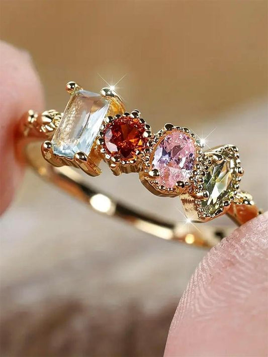 Fashion Colorful Artificial Zircon Decorated Ring, Elegant Rhinestone Decor Jewelry for Women,fashion Jewelry for Party, Daily Clothing Decor, Trendy All-match & Exquisite Jewelry for Birthday Gift