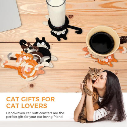 Drink Coaster | Cat Gifts for Cat Lovers,Fun Woven Creative Coasters,Cute Coffee Coaster for Home Decor Tabletop Protection Suitable for Kinds Cups