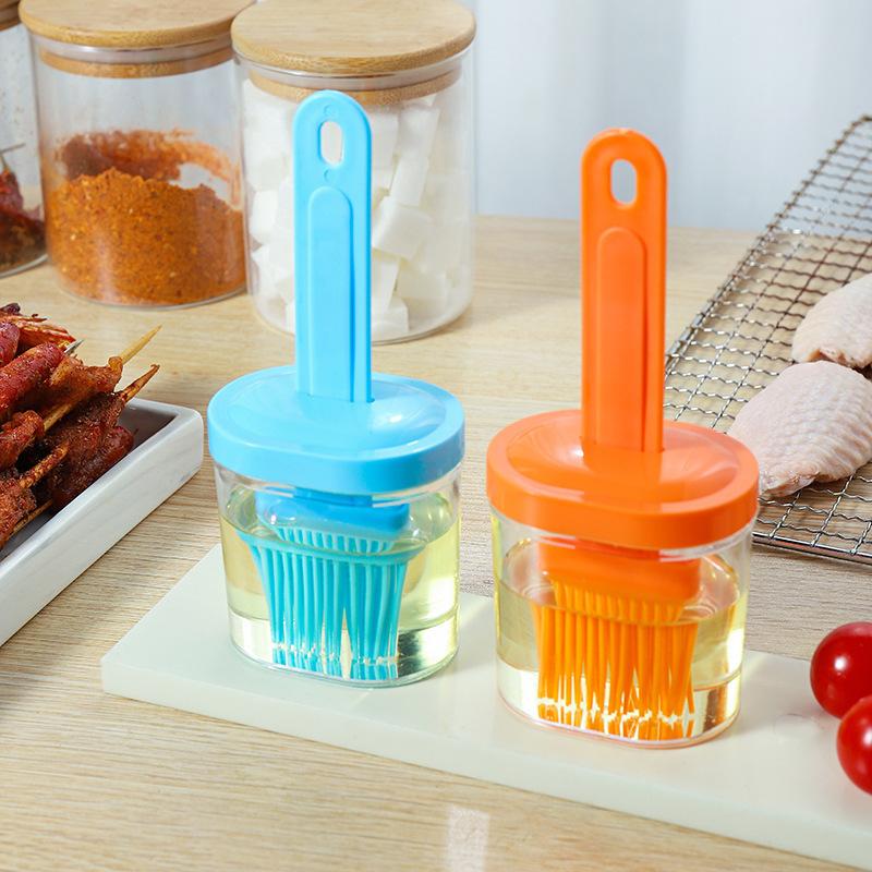 Oil Brush With Bottle Kitchen Pancake Oil Brush Oil Brush Household High Temperature Resistant Brush a Bottle of Honey Spice Jar BBQ Brush Oil Artifact