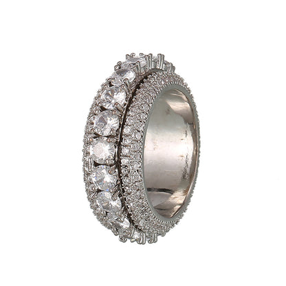 European and American Micro-Inlaid Five-Row Zircon Can Be Spinning Ring Full Zircon Hip Hop Cool Spinning Ring