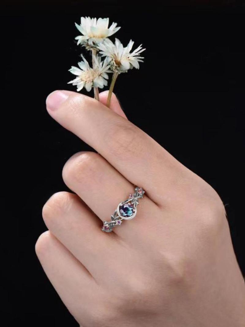 Elegant Artificial Zircon Decorated Ring, Hollow out Flower & Moon Design Ring for Women, Fashion Jewelry for Party, Daily Clothing Decor, Trendy All-match & Exquisite Jewelry for Birthday Gift