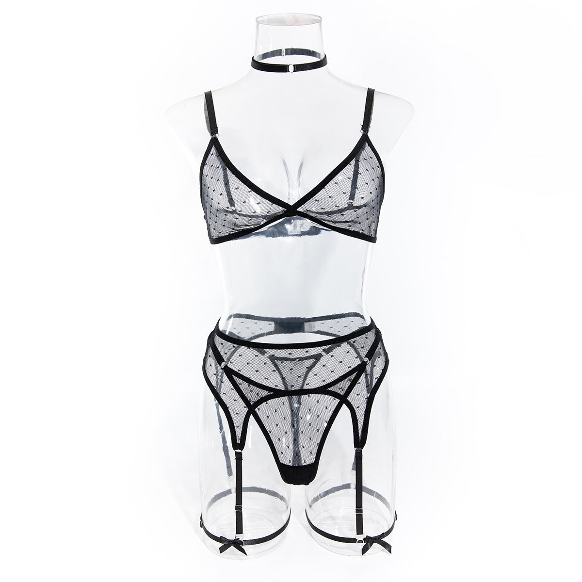 New Arrival Sexy Netted Bra Set with Bow and No-Underwire - 5-Piece with Cape for Women |   Perfect for Date Night