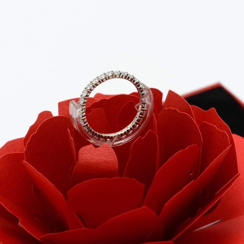 Rotating Rose Ring Box Flower Rhombus Proposal Engagement Wedding Jewelry Box Creative Ring Earring Necklace Storage Box Pink