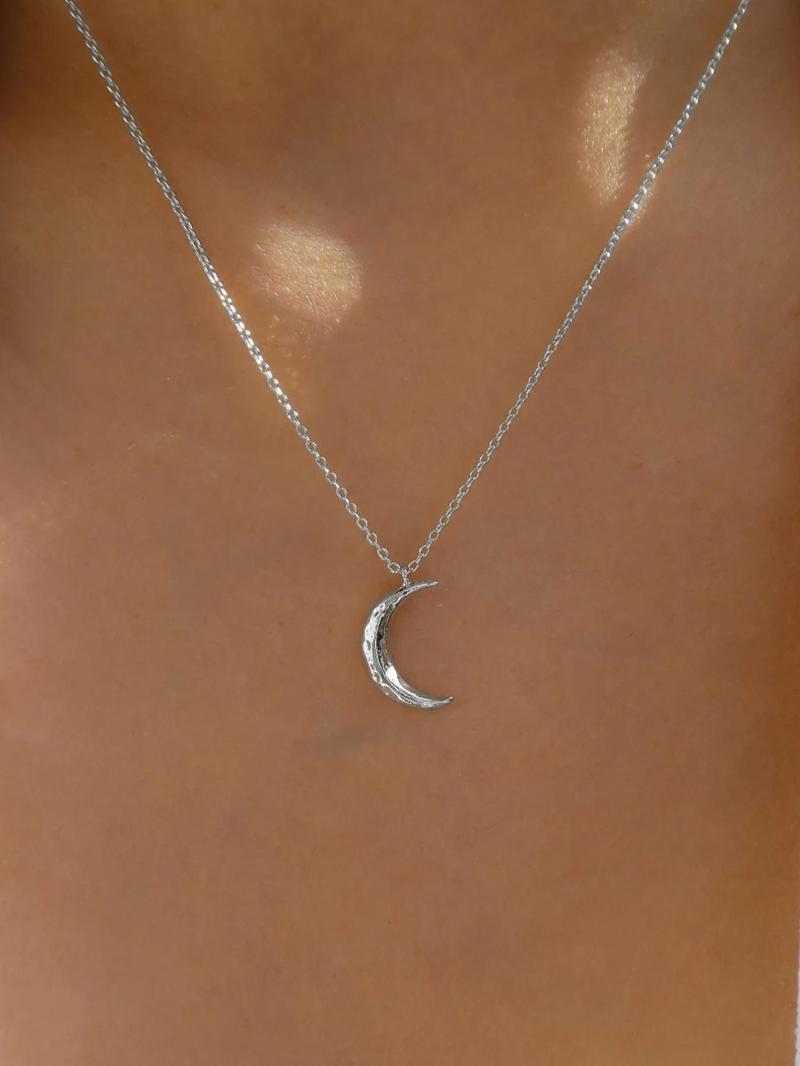 Elegant Plain Moon Pendant Necklace for Women, Trendy Clavicle Chain Necklace, Fashionable Stainless Steel Jewelry Accessories, Holiday Birthday Gift for Women and Girls