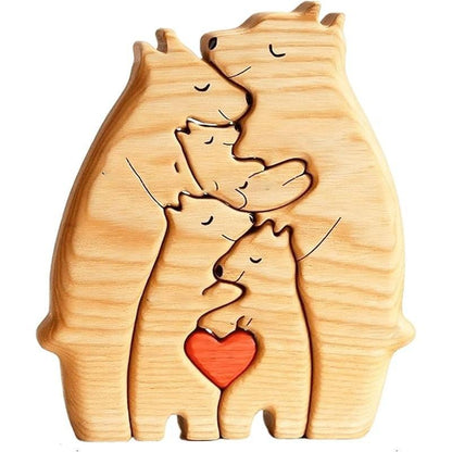 Personalised Wooden Figurines Animal Family Puzzle,Creative Wooden Bear Love Sculptures Ornament for Home Desk Decoration