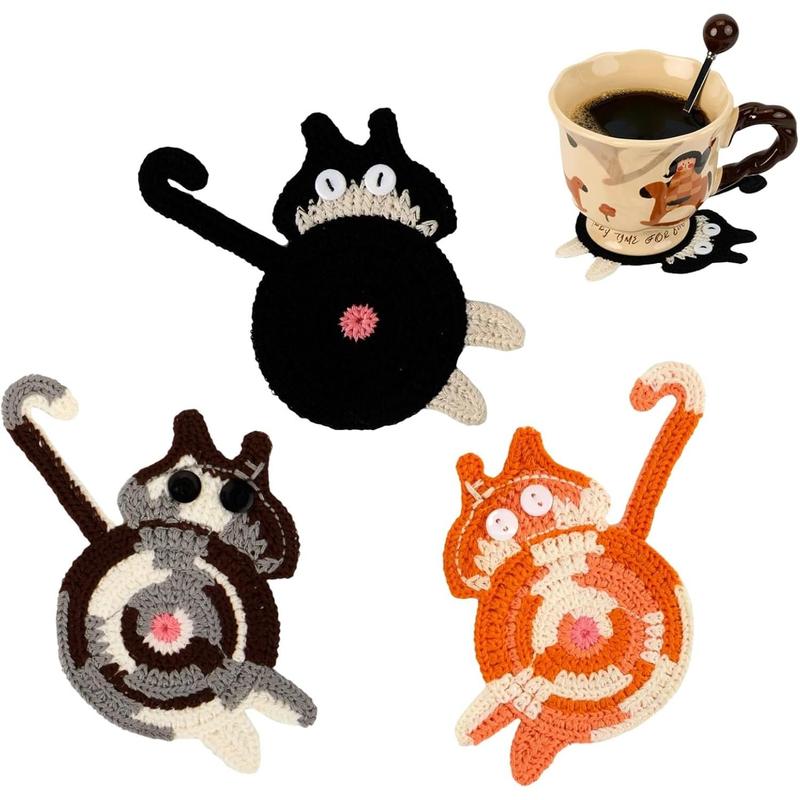 Drink Coaster | Cat Gifts for Cat Lovers,Fun Woven Creative Coasters,Cute Coffee Coaster for Home Decor Tabletop Protection Suitable for Kinds Cups