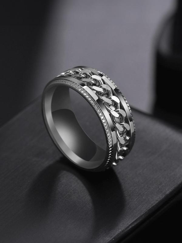 Men's Vintage Stainless Steel Link Anxiety Ring, Simple Punk Fashion Chain Turnable Ring, Domineering Trendy Hip Hop Style, Streetwear Matching Summer Jewelry, Fashion Punk Goth Accessory As Fall Halloween Gift Y2K