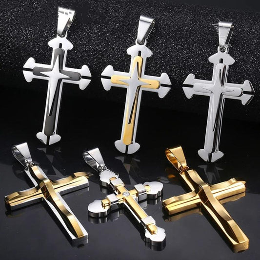 Cross Pendant Necklace for Men Women Stainless Steel Curb Cuban Link Chain Black Gold Color Silver Color Gift Jewelry