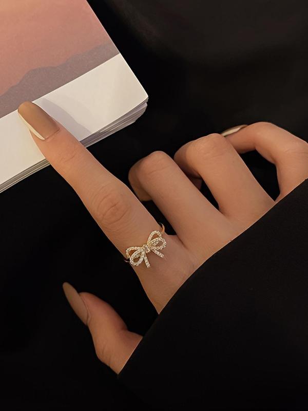 Fashion Bow Decorated Ring, 2024 New Style Elegant Rhinestone Decor Jewelry for Women for Party, Daily Clothing Decor, Trendy Jewelry for Birthday Gift