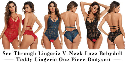 Lace Hollow-Out Crotchless Backless Bodysuit for Women - Sexy Lingerie