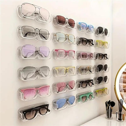 Wall Mounted Glasses Storage Rack without Glasses, Punch Free Glasses Holder, Sunglasses Display Organizer, Home Organizer for Living Room Bedroom