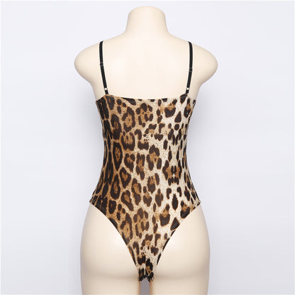 Sexy Strap Low-Cut Leopard Print Bodysuit for Women - Perfect for a Passionate Night