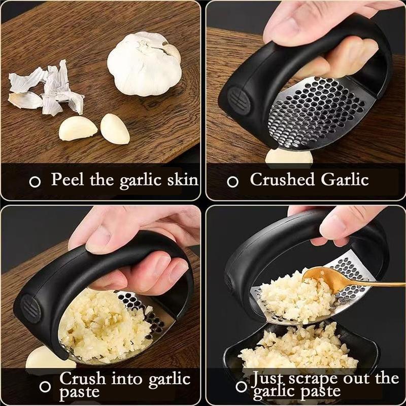 Stainless steel garlic press, 2024 new thickened stainless steel manual ring garlic press, portable manual heavy-duty garlic grinder, household kitchen utensils garlic chopper (black -2pcs)