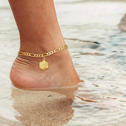 Initial 26 Letters A-Z Anklet Gold-plated 5mm Chain Anklets Bracelet with Letters Mariner Chain Figaro Chain Anklet  Adjustable For Women Men Girlfriend Bubble Letter