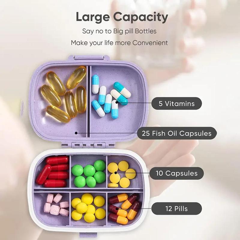 8-compartments Pill Organizer, 1 Count Mini Portable Pill Case, Dustproof Pocket Medicine Storage Box, Home Organizer for Daily Travel