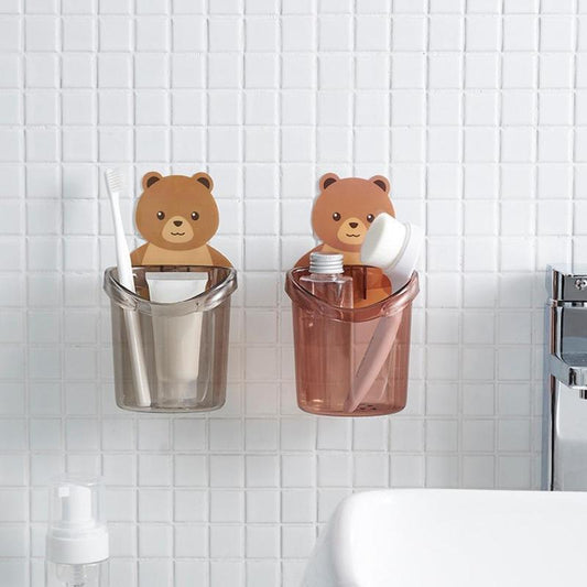 Bear Cake Towel Wall-Mounted Hug Storage Cup Adhesive Storage Wall-Mounted Cup Holder Draining Toothbrush Holder Bathroom Wall