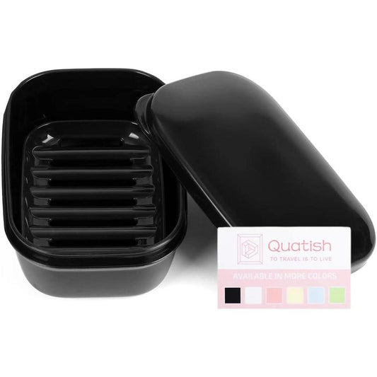 Quatish Leakproof Soap Holder 1 Pack, Travel Soap Container with Lid, Travel Size Toiletries, Portable Bar Soap Holder, Soap Box, Soap Dish for Traveling, Camping, Gym, Bathroom, Black