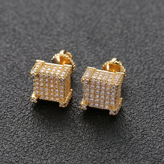 Hip Hop Micro Pave Zircon Stud Earrings Spiral Ear Caps Hiphop Men Micro Pave Square Earrings Jewelry