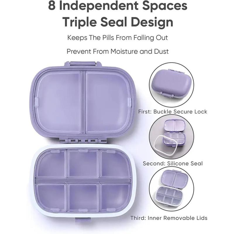 8-compartments Pill Organizer, 1 Count Mini Portable Pill Case, Dustproof Pocket Medicine Storage Box, Home Organizer for Daily Travel